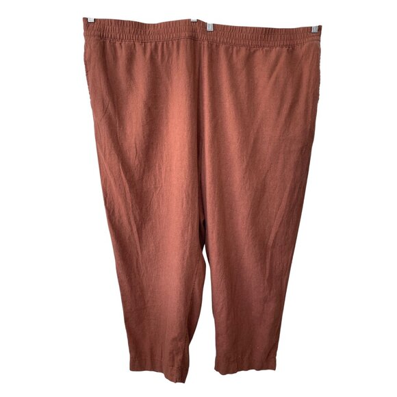 Old Navy Pants Plus Size 4X Pull On Elastic Waist Linen Blend High Waisted Brown - Picture 1 of 7